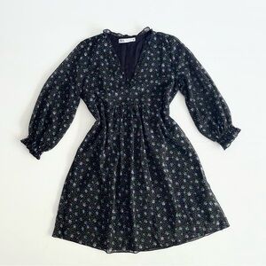 Zara Floral Print Black Ruffle Babydoll Mini Dress